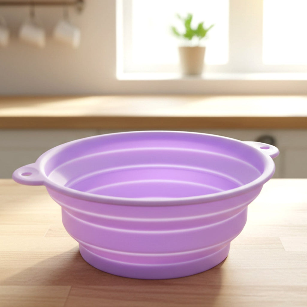 Collapsible folding silicone facial ice bath bowl expanded for use