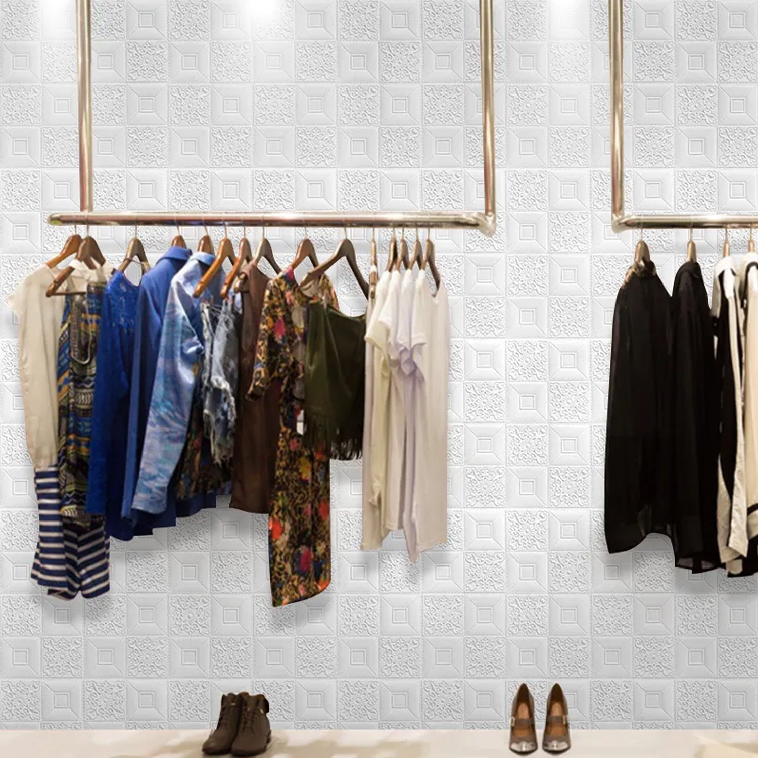 Stylish square foam wall design adding depth to interior aesthetics.