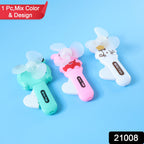 Close-up of portable cartoon mini fan for easy manual use