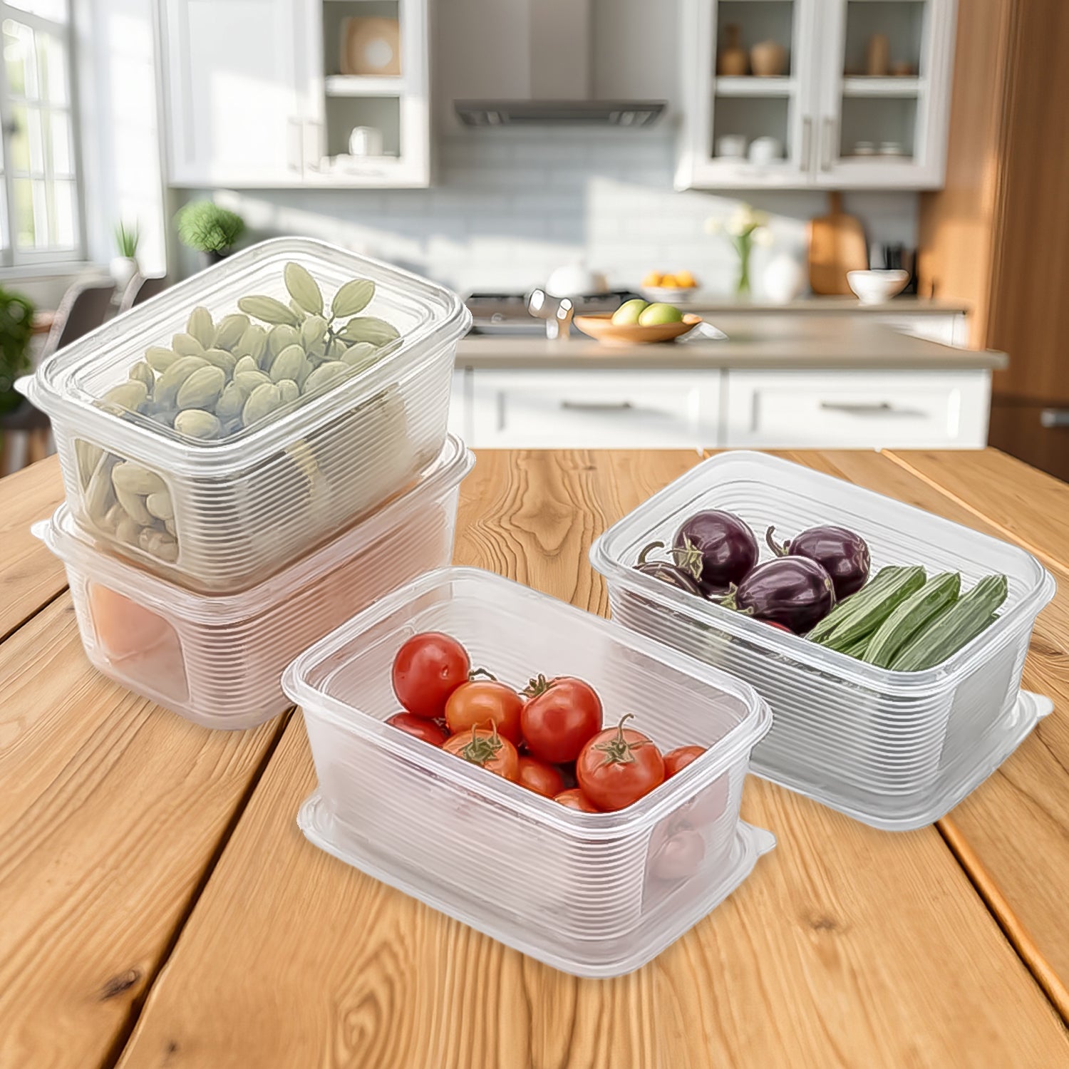 Multipurpose plastic food storage container set arranged for meal prep