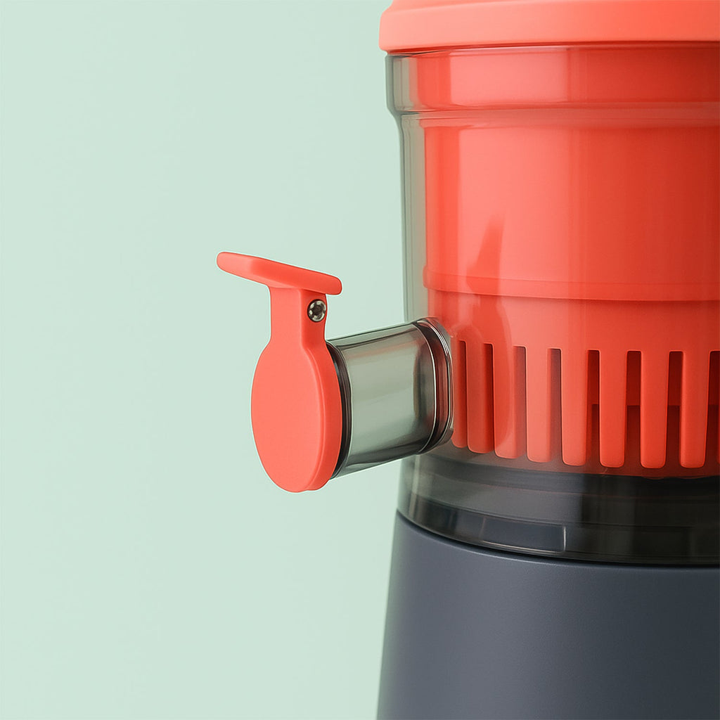 Side view of manual fruit juicer with sturdy construction