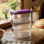 Stacked airtight food storage containers for space-saving kitchen organization