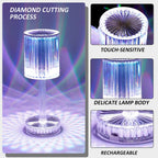 A clear view of the faceted acrylic crystal table lamp, ready for use.