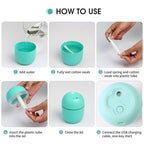 Angled view of the Airvanta Mini USB Humidifier showing its compact form.