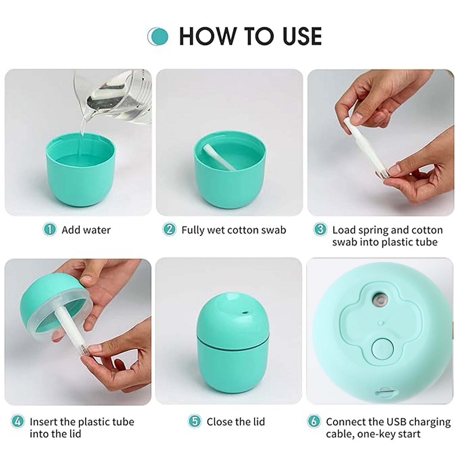 Angled view of the Airvanta Mini USB Humidifier showing its compact form.