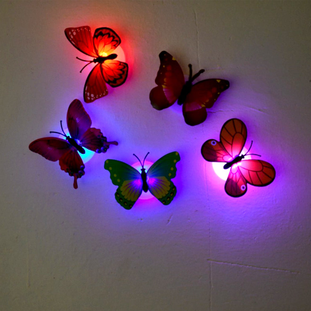 A vibrant Butterfly 3D Night Lamp illuminating a modern living space.