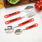 Detailed shot of the tea spoons, dessert spoons, forks, and soup spoons.