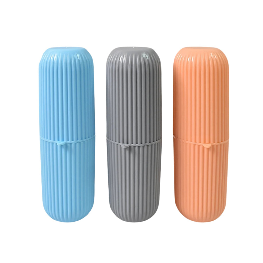 Assorted multicolor capsule travel cases, displayed both open and securely closed.