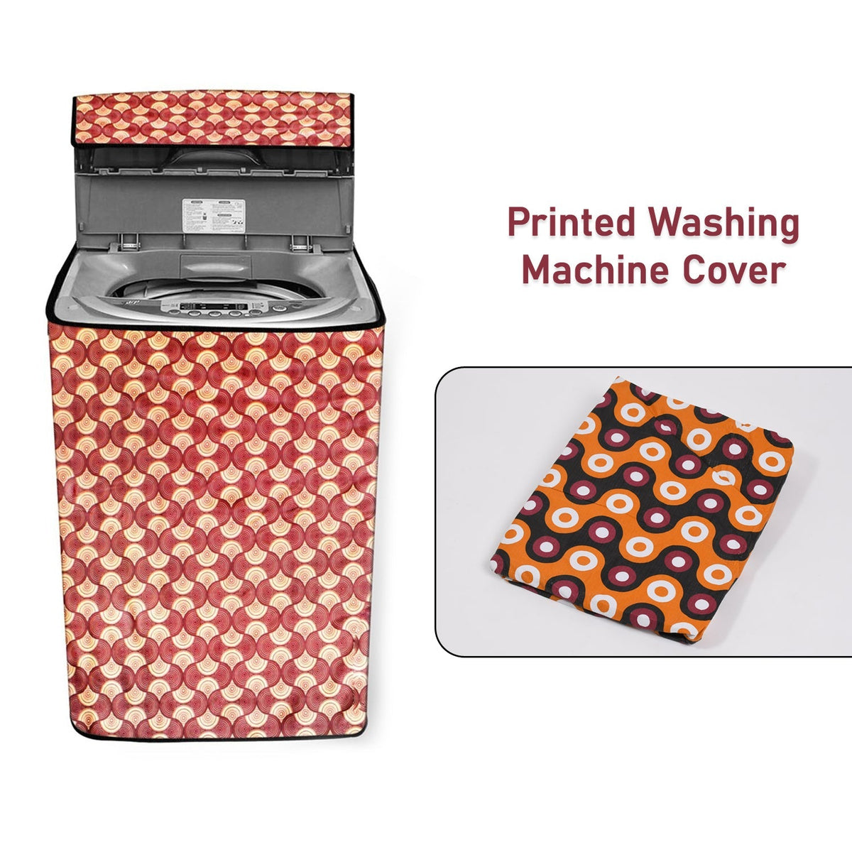 Waterproof top load washing machine cover in a stylish grey pattern.