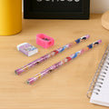 A vibrant 5-in-1 Cartoon Wooden Pencil Set displayed with all its components.