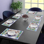Side view showcasing the reversible design of the multicolor dining placemats.