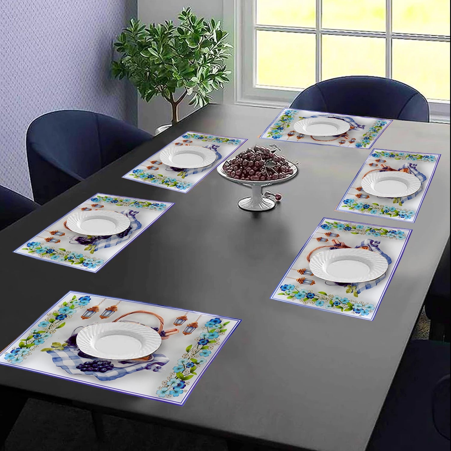 Side view showcasing the reversible design of the multicolor dining placemats.