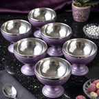 Set of six stainless steel dessert bowls with display stand