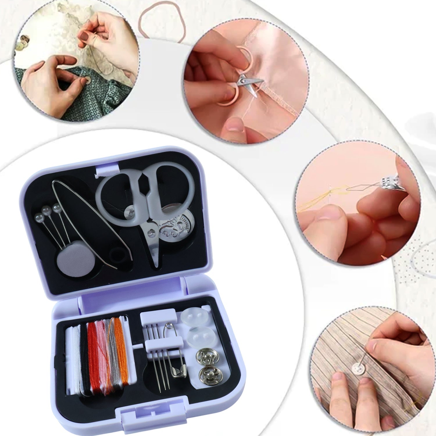Scale comparison showing small size of compact portable sewing kit