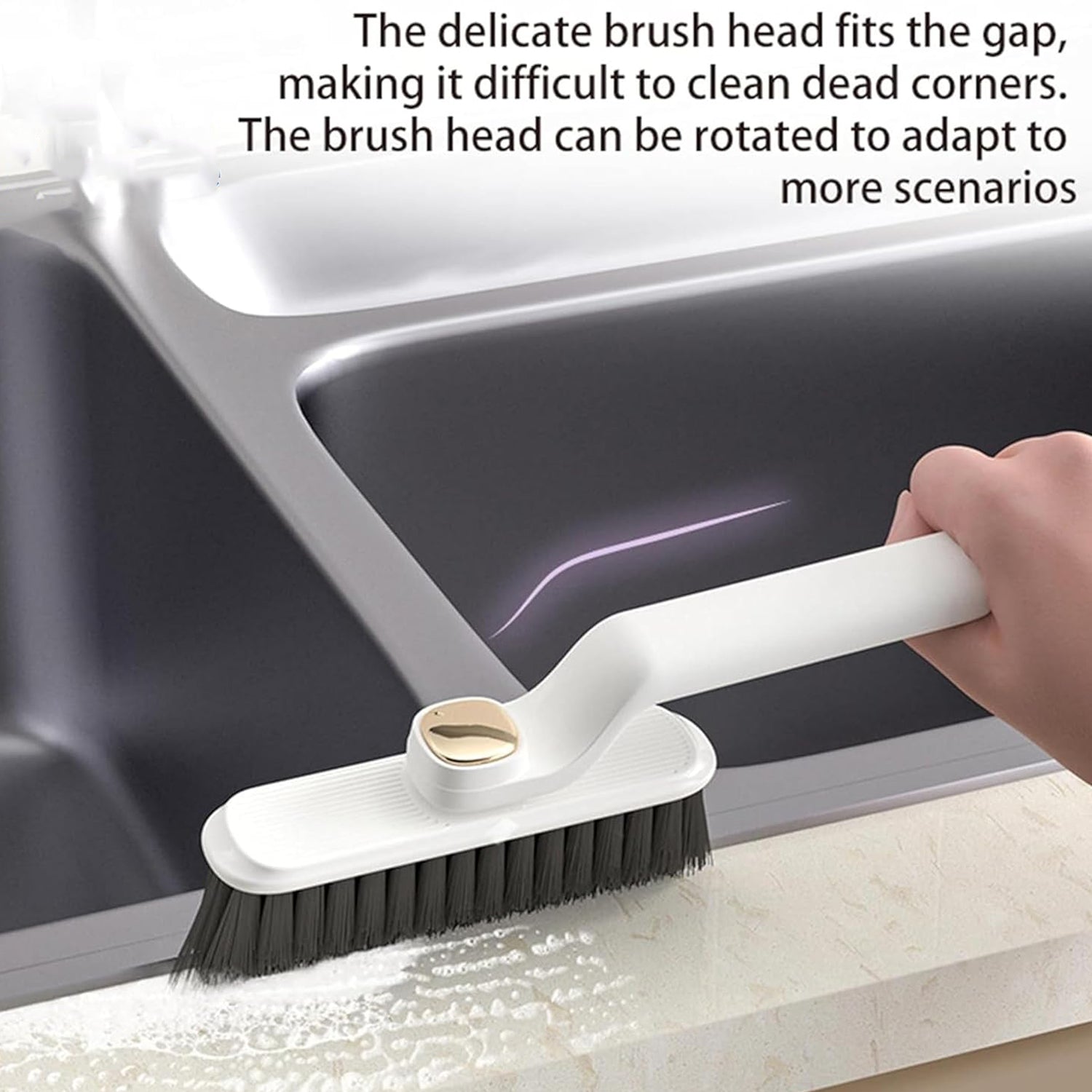 SpinSweep 360 rotating brush effectively cleans tight floor corners
