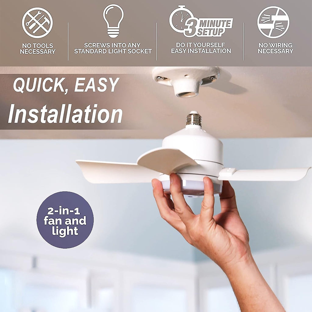 Ceiling fan installed on ceiling with bright LED light
