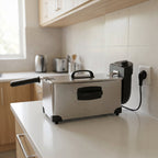 Close up of stainless steel body of the Orbit deep fryer 2000W