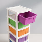Hue flex plastic storage cabinet showcasing six multi-colored drawers