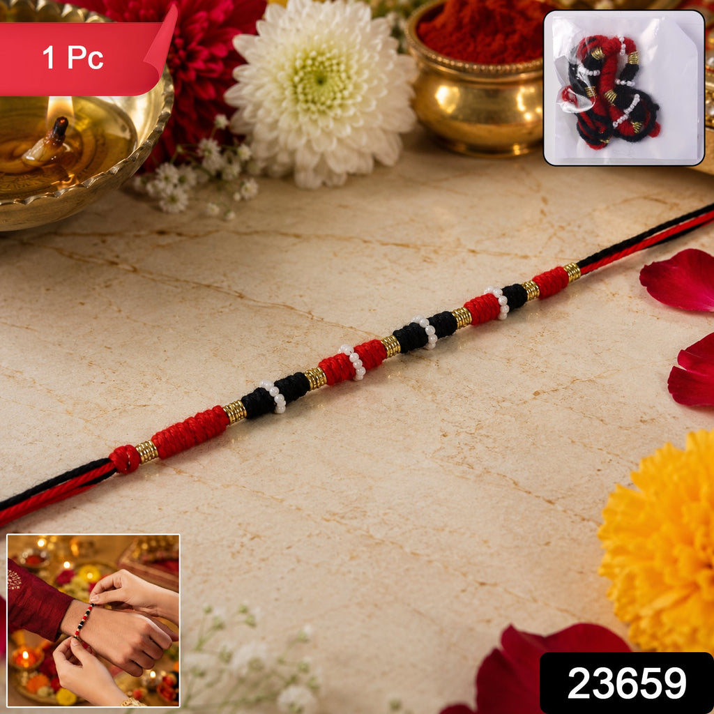 Handmade pearl beaded rakhi with ethnic design for Raksha Bandhan