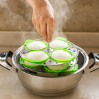 Silicone steam moulds filled and ready for steaming idli or snacks