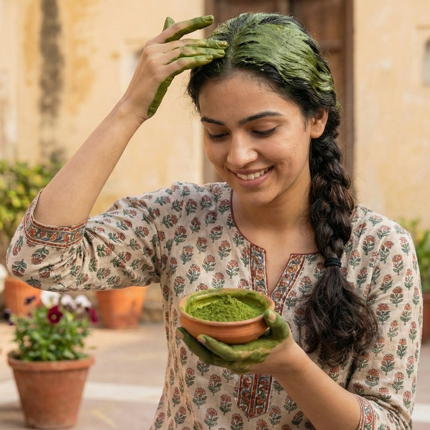Herbal facial care product packaging with indigo powder for hair