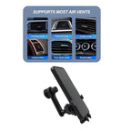 Close-up of the durable metal hook mechanism of the car phone holder attached to a vent.