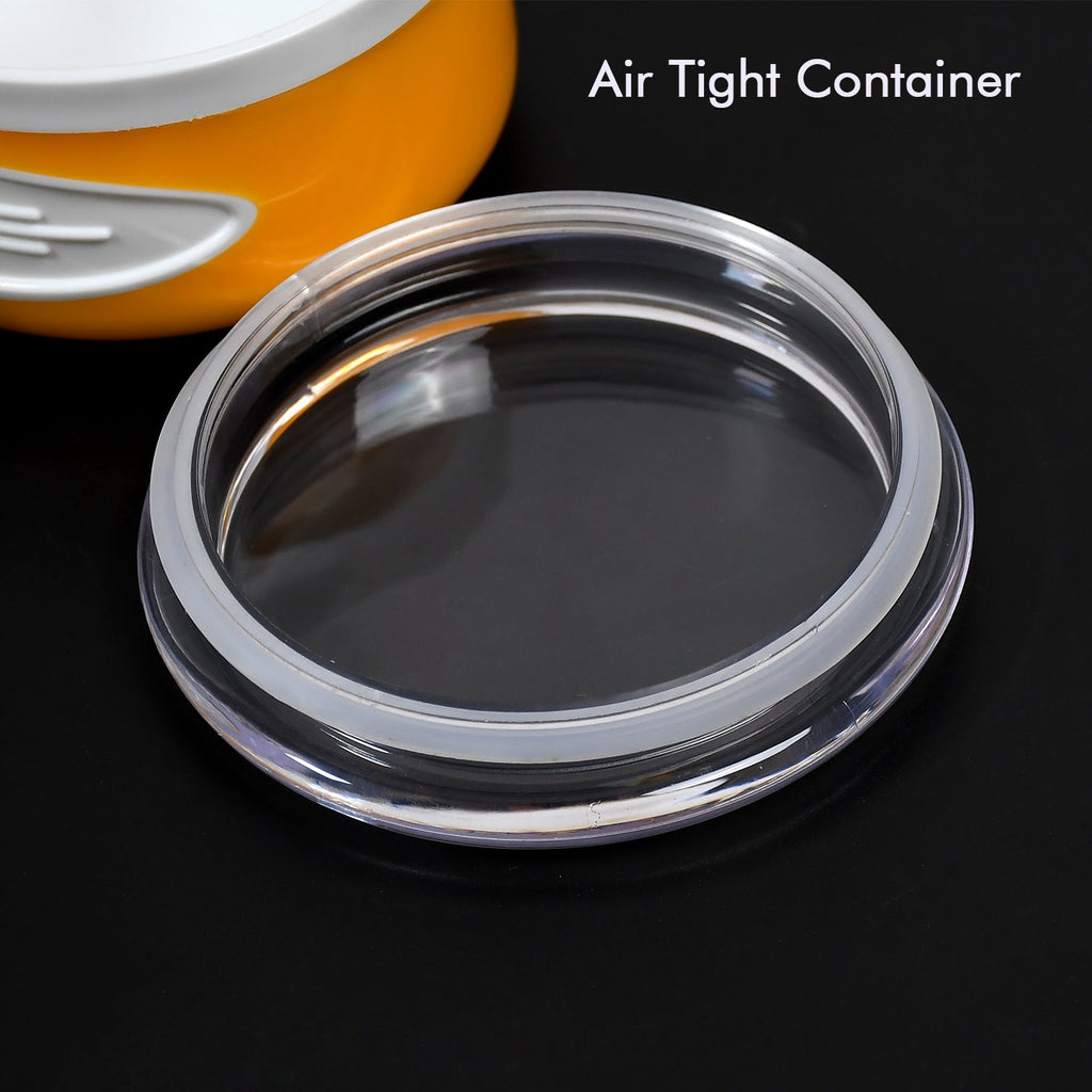 A top-down view of the blue lid of an Organivo container, highlighting the airtight seal.