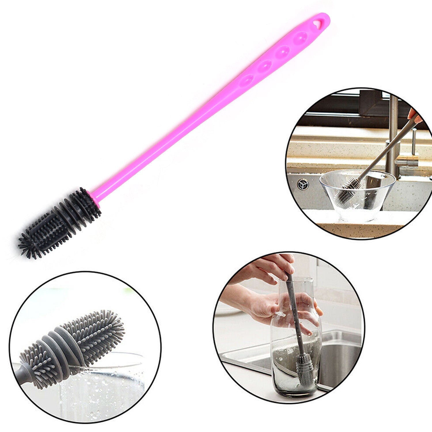 Long silicone Bottle Cleaning Brush for water bottles and narrow containers.