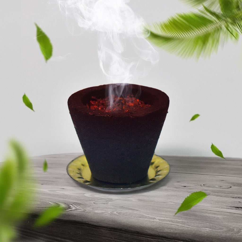 Side profile of several Gugal Sambrani Havan cups, ready for spiritual rituals.