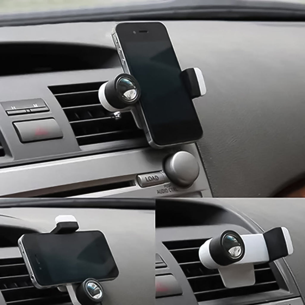 Universal car phone mount with gravity design gripping a smartphone