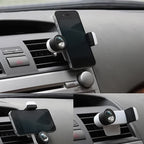 Universal car phone mount with gravity design gripping a smartphone