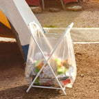 Portable garbage bag support frame, foldable and lightweight design