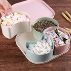 A vibrant Divided Snack Box with large compartments, perfect for serving candies and fruits at parties.