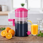 Manual hand press juicer set with rotating handle for citrus fruits