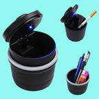 Cylinder style portable car ashtray with blue LED light on