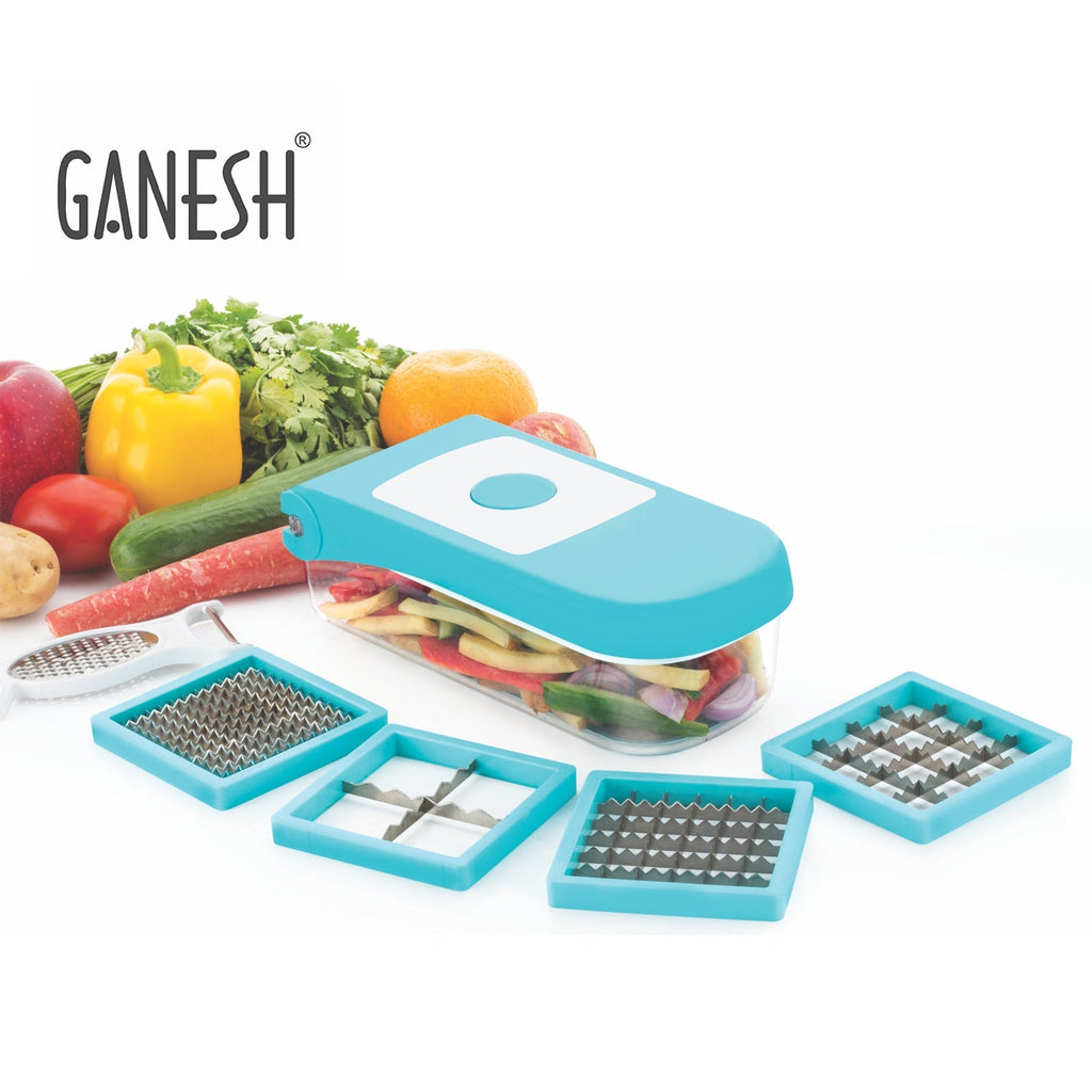 Side view of the Ganesh 7-in-1 Vegetable Dicer, highlighting its ergonomic design.