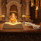Decorative wooden base of Lord Ganesha acrylic LED night lamp