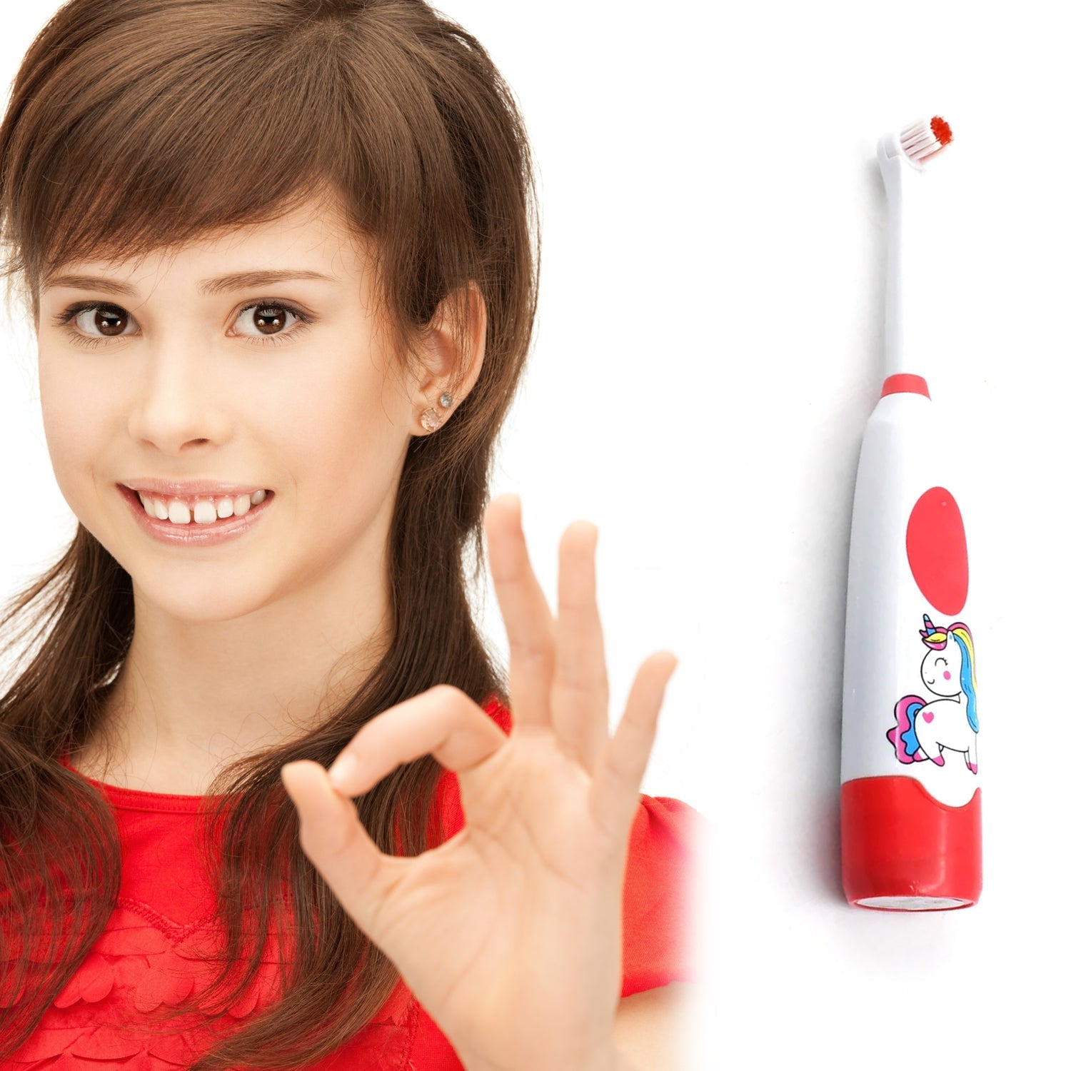 Front view of the electric toothbrush, emphasizing its slim profile.
