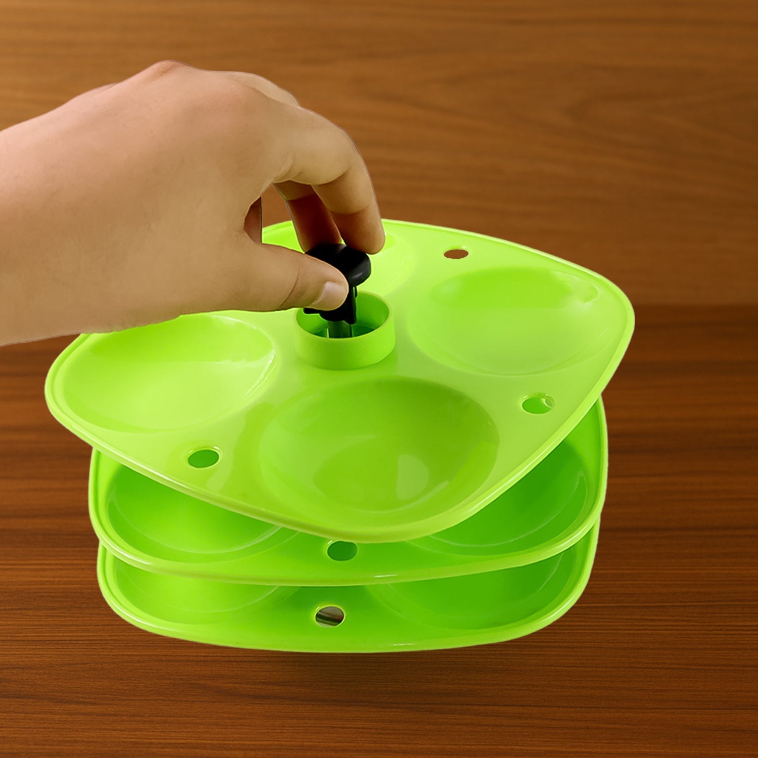 Angled front view of the practical 3 Layer Idli Stand for Indian kitchens.