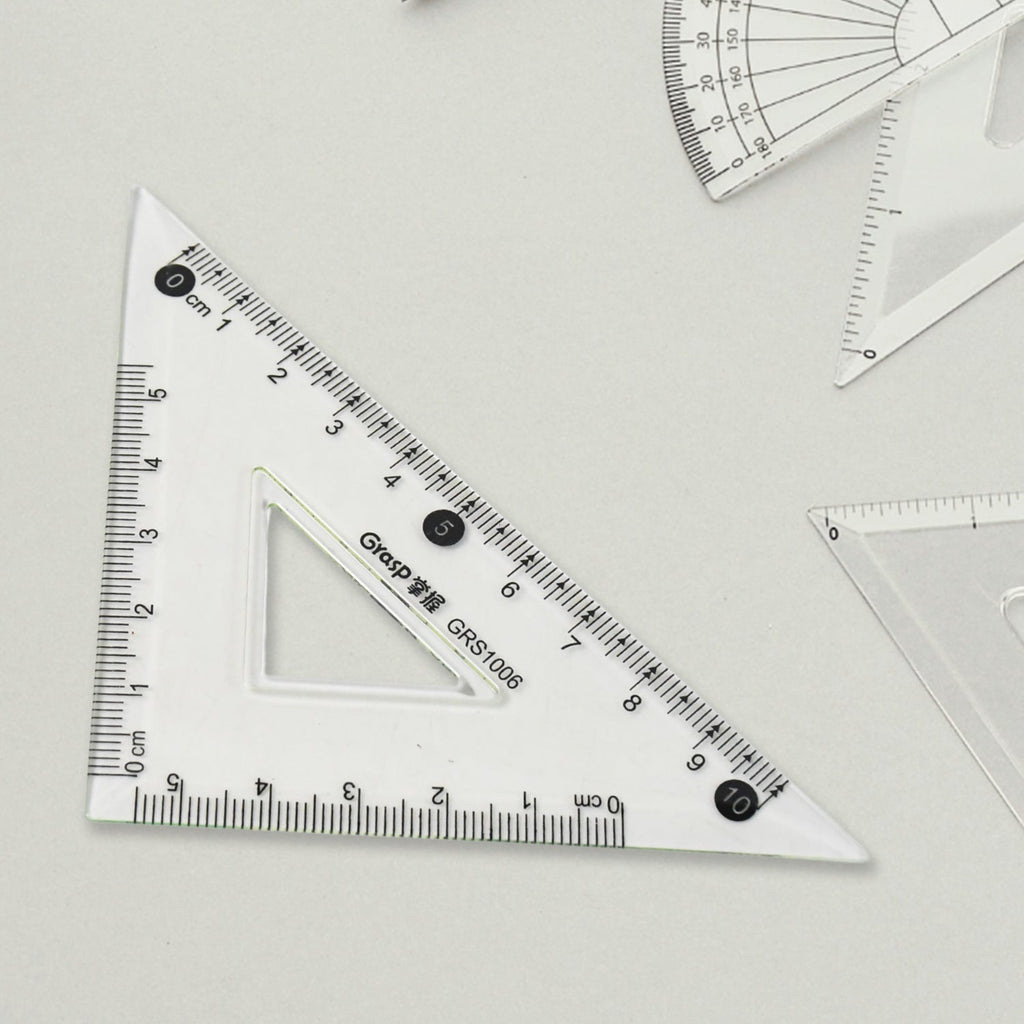 Angle measurement protractor from 4-piece transparent geometry set