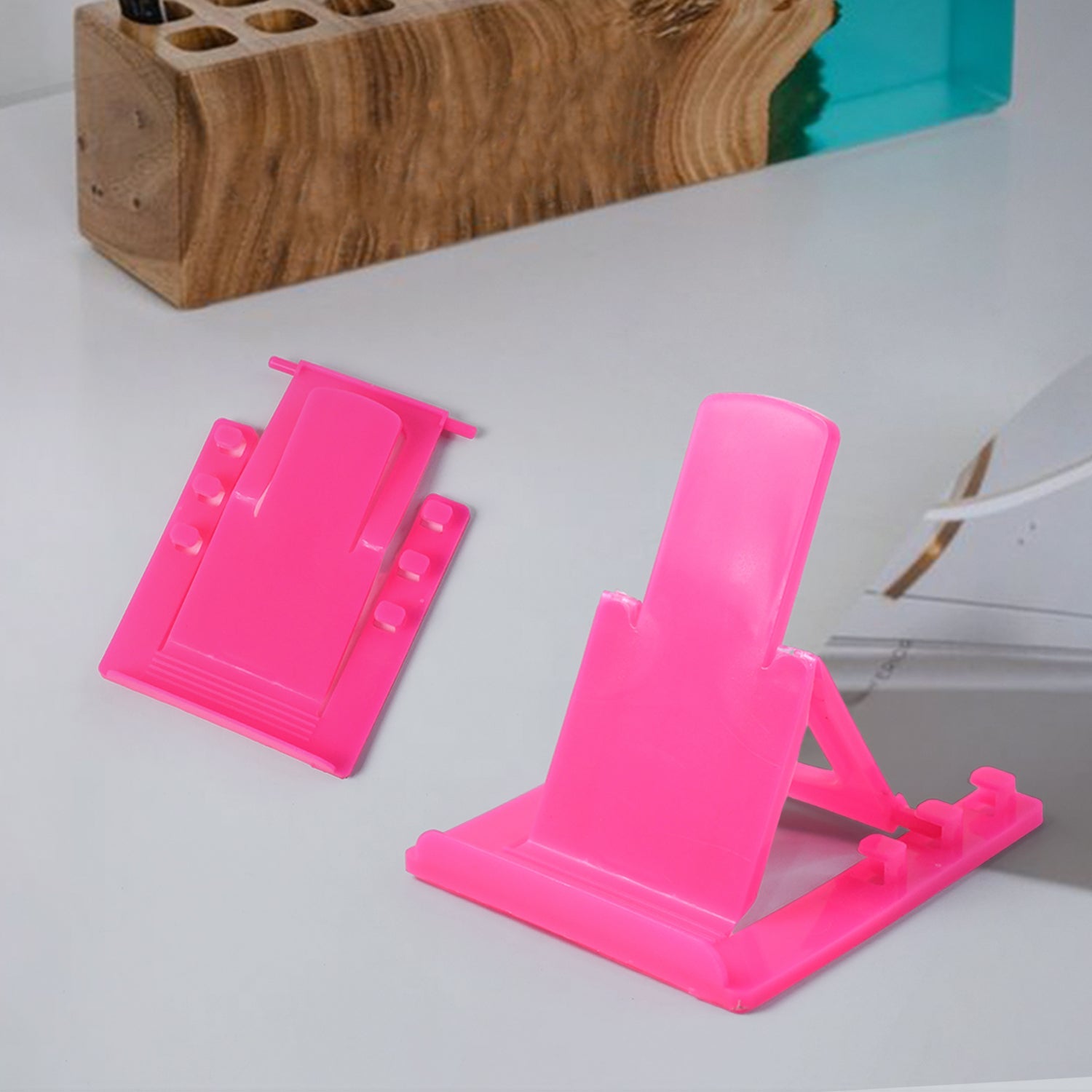 Vibrant colored plastic phone stand holder with adjustable settings