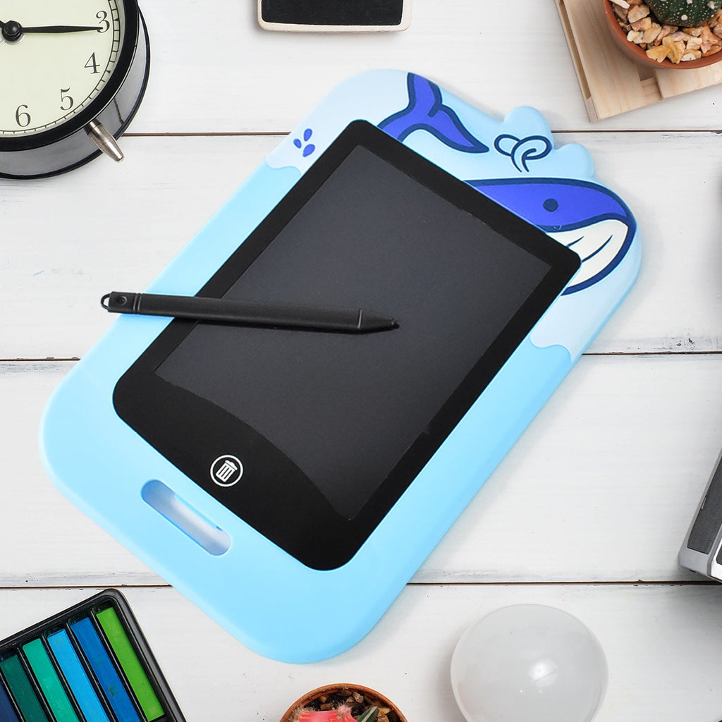 Child happily drawing on Kids LCD writing tablet digital drawing pad
