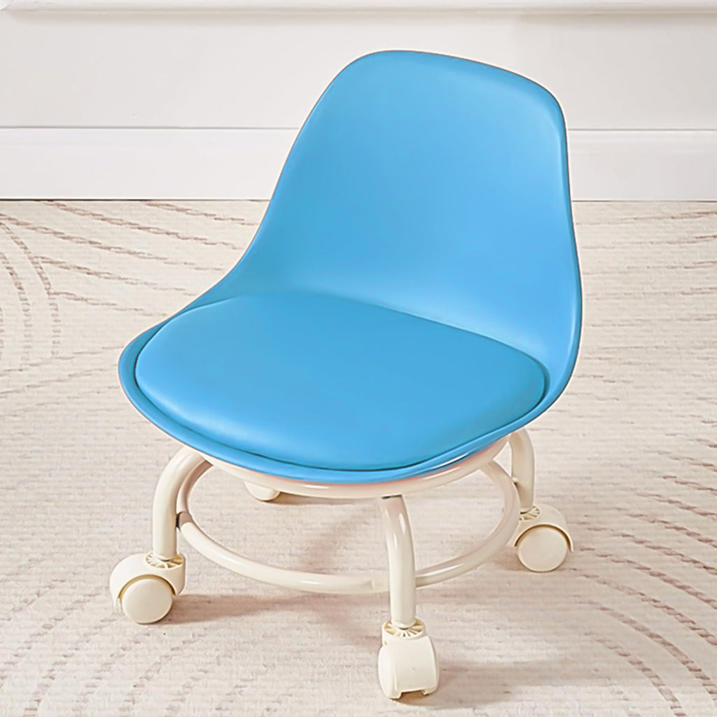 Ergonomic low rolling stool featuring cushioned seat and mobile wheels