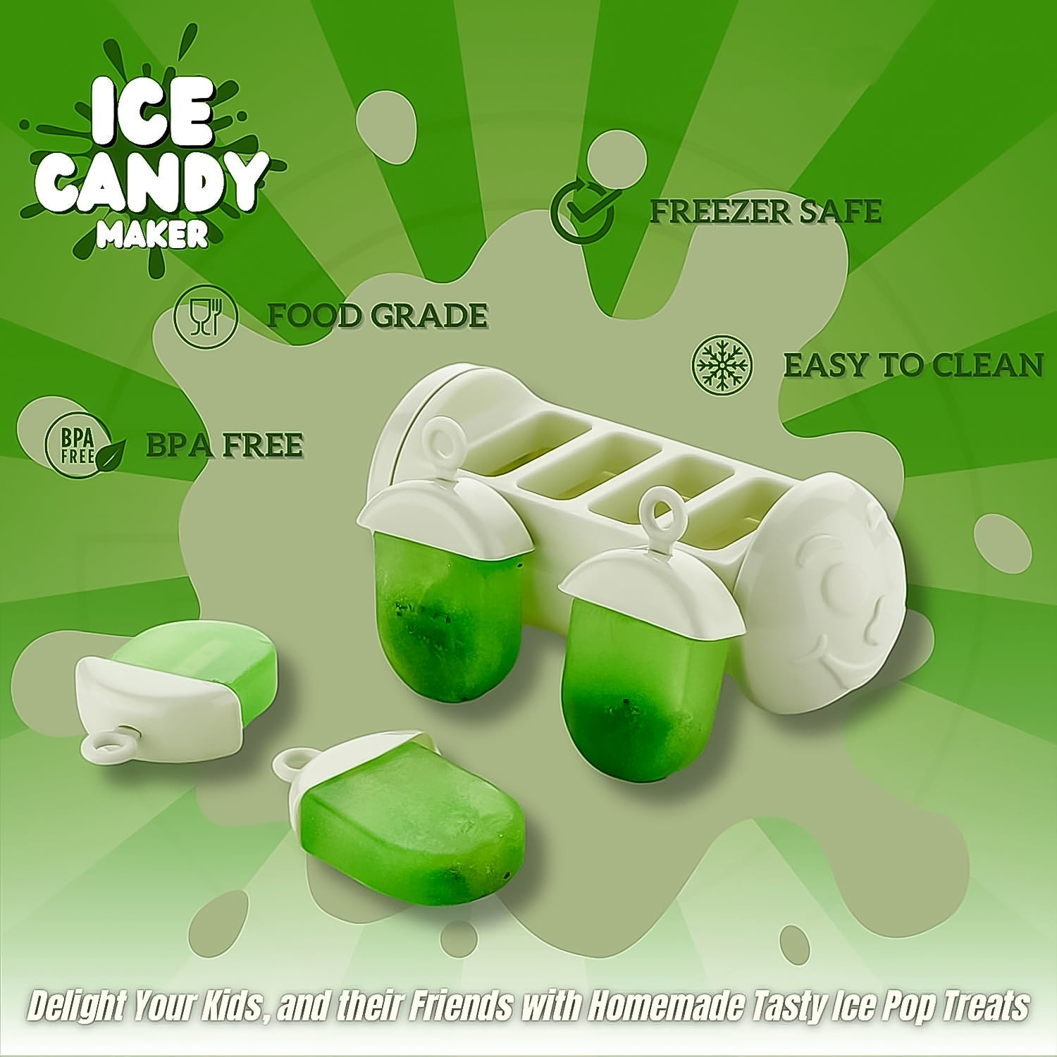 Empty 4-compartment plastic ice mould tray.