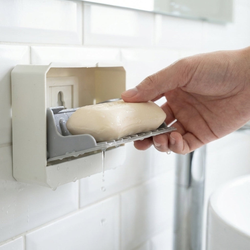 Soap holder tray showing drainage slots for water flow