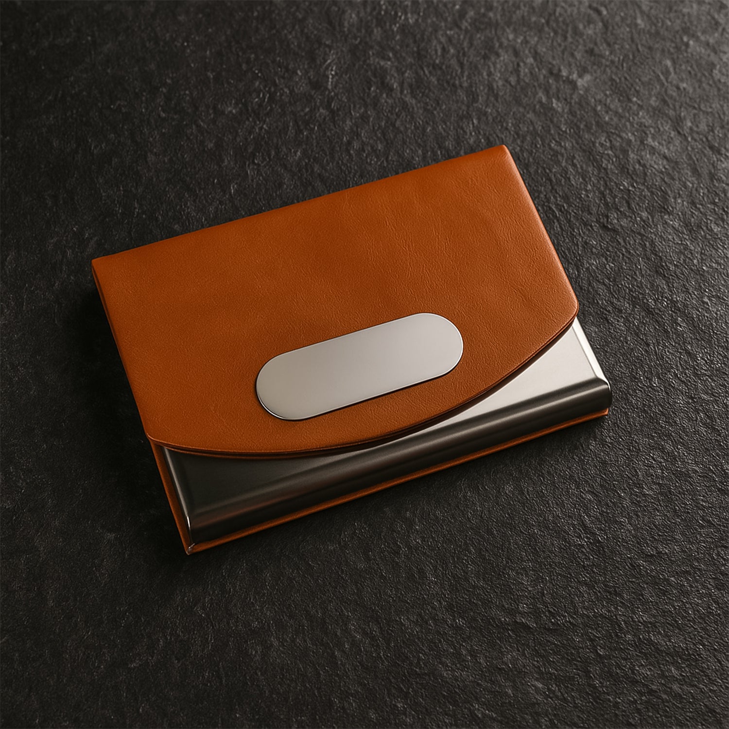 Leather and metal business card organizer combining style and durability