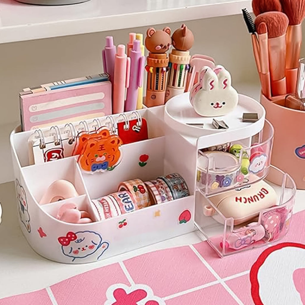 Vanity organizer with dual transparent pull-out drawers for easy storage