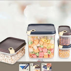 Stackable BPA-free plastic containers for dry food storage.
