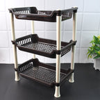 3-Tier Plastic Storage Rack Organizer in kitchen holding vegetables and crockery