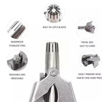 Detailed view of the nose hair clipper's head, demonstrating its safe trimming design.